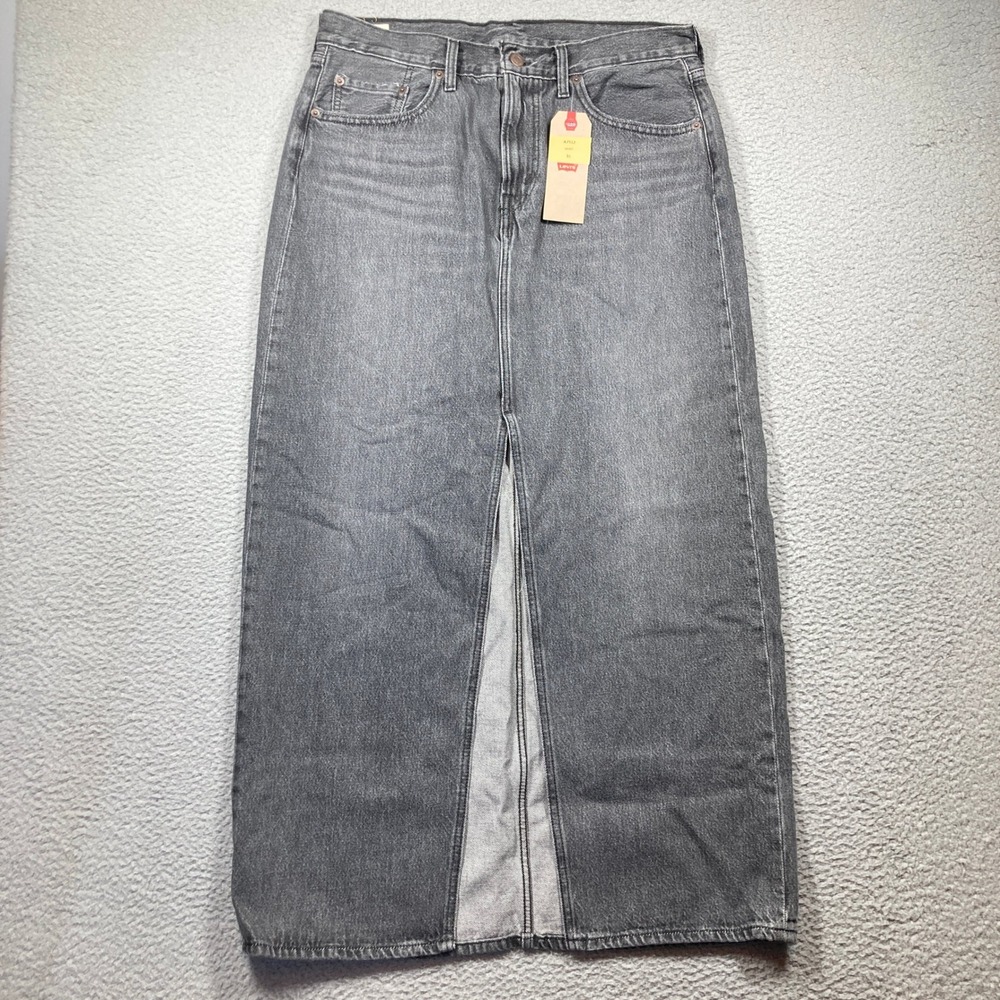 Levi's A7512 Denim Maxi Skirt Women 31 NEW Gray Front Slit High Waist Cotton